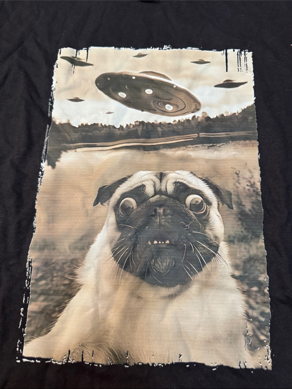 Black Pug UFO Graphic Dog T-Shirt Size: Medium - Picture 2 of 6